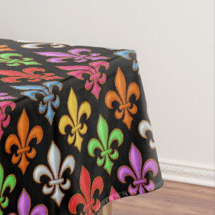 Farbige Fette Fleur-de-lis-Blumen Schwarz Tischdecke