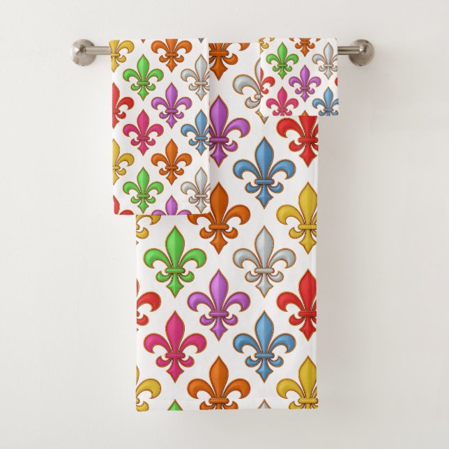 Farbige Fette Fleur-de-lis-Blumen Weiß Badhandtuch Set (Insitu)