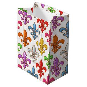 Farbige Fette Fleur-de-lis-Blumen Weiß Mittlere Geschenktüte