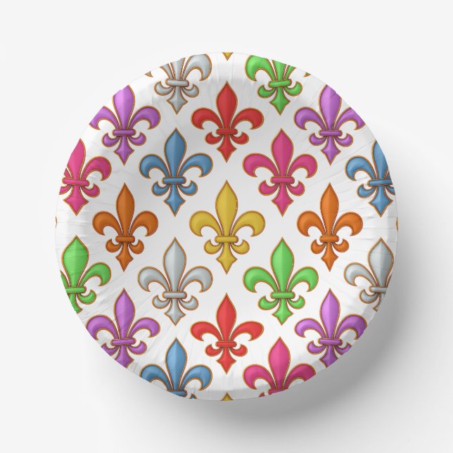Farbige Fette Fleur-de-lis-Blumen Weiß Pappteller (Vorderseite)