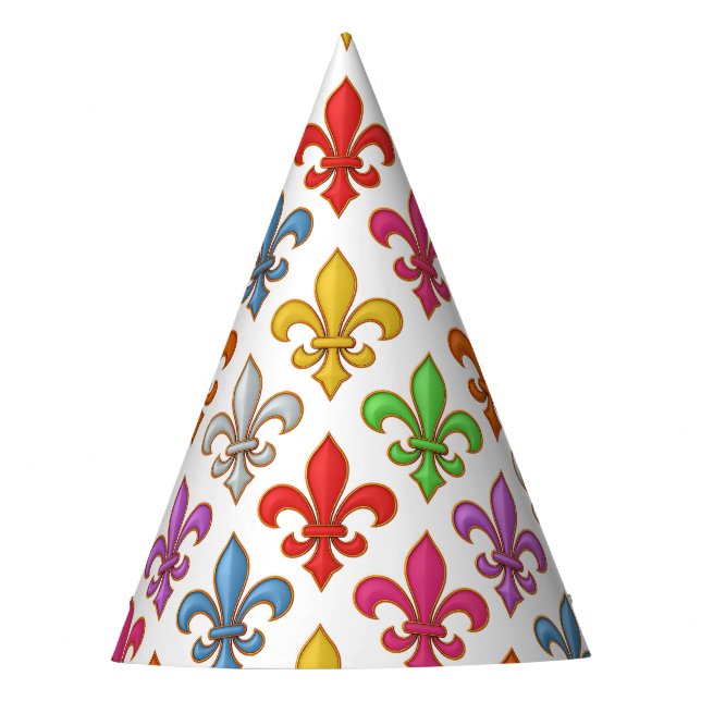 Farbige Fette Fleur-de-lis-Blumen Weiß Partyhütchen (Vorderseite)