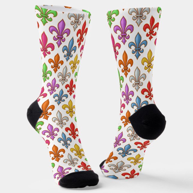 Farbige Fette Fleur-de-lis-Blumen Weiß Socken (Gewinkelt)