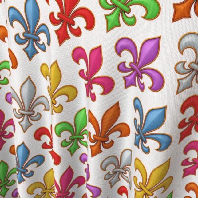 Farbige Fette Fleur-de-lis-Blumen Weiß Stoff (Von Creator hochgeladen)