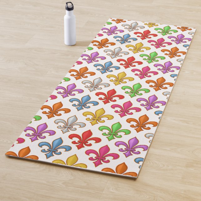 Farbige Fette Fleur-de-lis-Blumen Weiß Yogamatte (Beispiel)