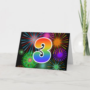 Farbige Feuerwerke + Regenbogenmuster "3" Ereignis Karte