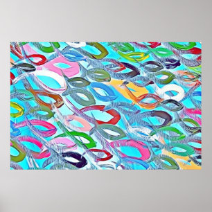 Farbige Fische Abstrakt Paint Blue Pink Red Green Poster