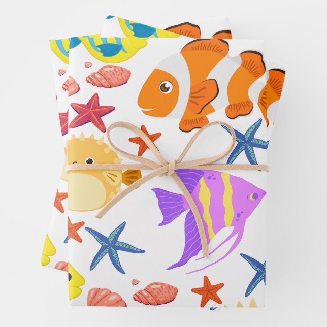 Farbige Fische Geschenkpapier Set (Beispiel)
