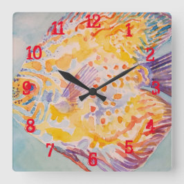 Farbige Fische Kinder Jungen Kinderzimmer Quadratische Wanduhr