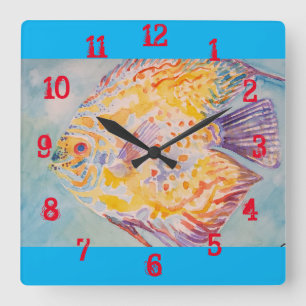 Farbige Fische Kinder Jungen Kinderzimmer Squ Quadratische Wanduhr