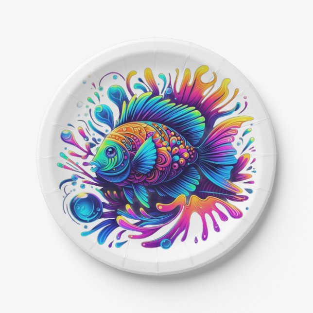 Farbige Fische Pappteller (Vorderseite)