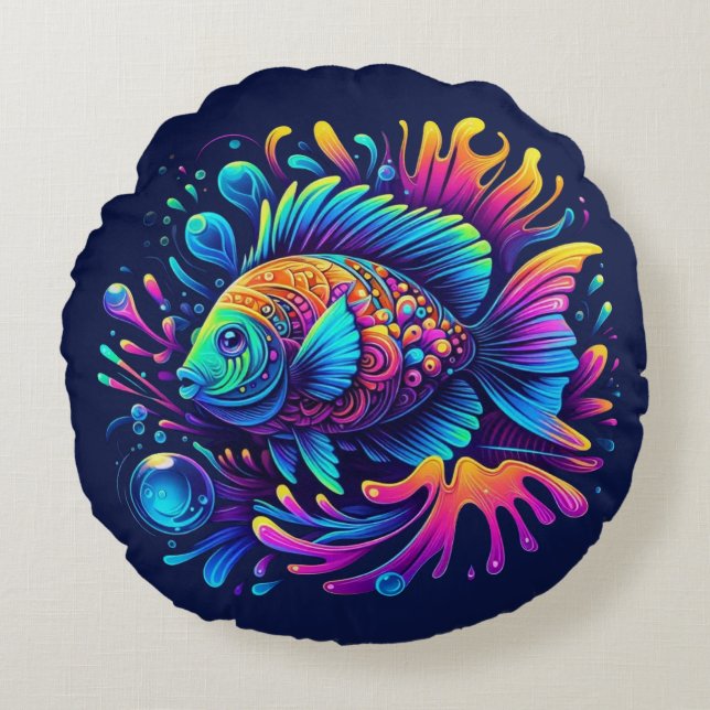 Farbige Fische Rundes Kissen (Vorderseite)