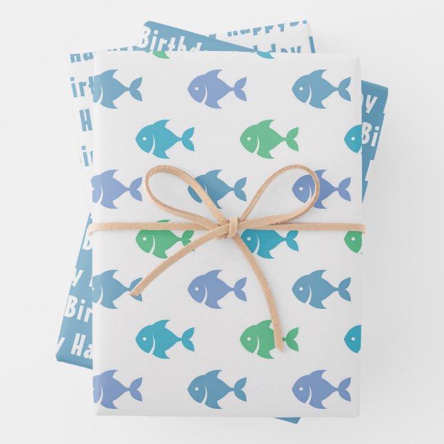 Farbige Fische Umhüllungspapier Flachblatt Set von Geschenkpapier Set (Beispiel)