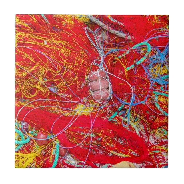 Farbige Fischernetze Fliese (Vorderseite)