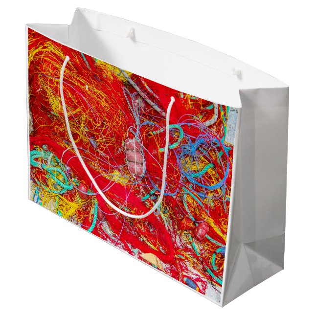Farbige Fischernetze Große Geschenktüte (Rückseite Schrägansicht)