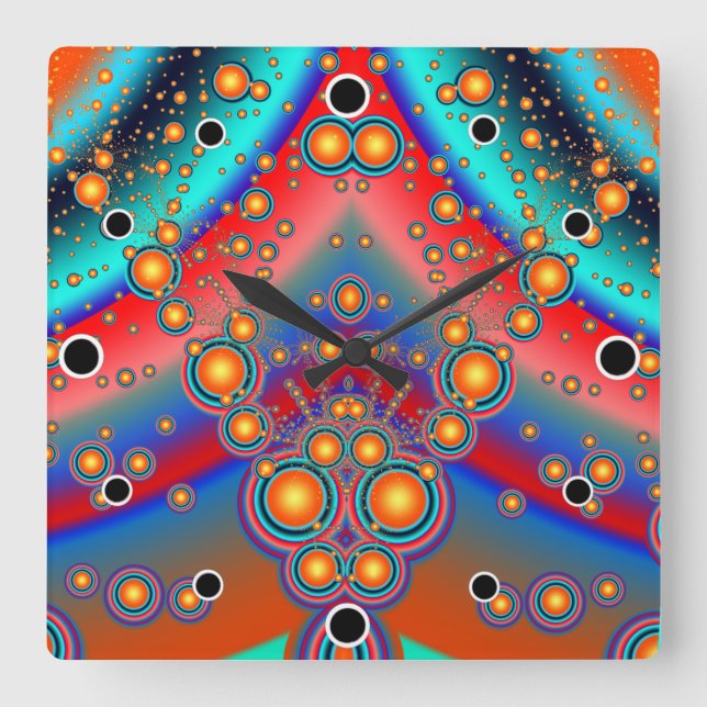 Farbige, fizzenhafte Blasen Quadratische Wanduhr (Vorderseite)