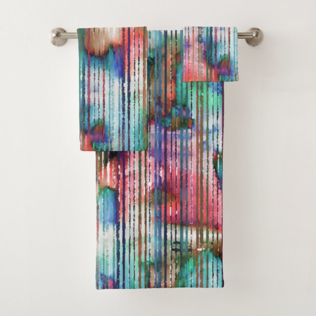 Farbige Flecken mit abgerundeten Streifen, virtuel Badhandtuch Set (Insitu)