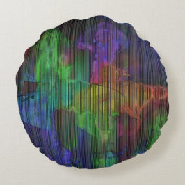 Farbige Flecken unter deformierten Streifen Rundes Kissen