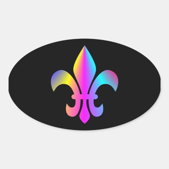 Farbige Fleur de Lis Ovaler Aufkleber (Vorderseite)