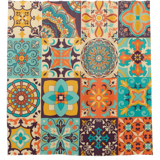 Farbige Fliesen Azulejos. Traditionelles Portugies Duschvorhang (Vorderseite)