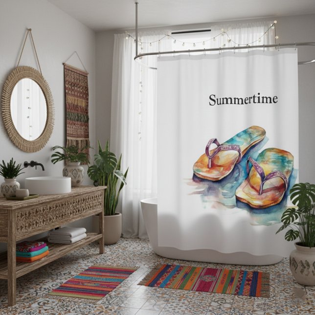 farbige Flip Flops Aquarell anpassbar Duschvorhang (Von Creator hochgeladen)
