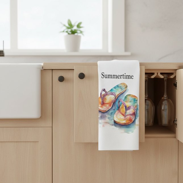 farbige Flip Flops Aquarell anpassbar Geschirrtuch (Von Creator hochgeladen)