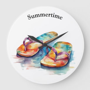 farbige Flip Flops Aquarell anpassbar Große Wanduhr