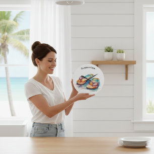 farbige Flip Flops Aquarell anpassbar Große Wanduhr