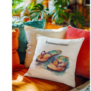 farbige Flip Flops Aquarell anpassbar Kissen