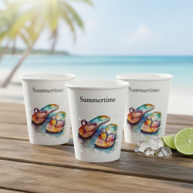 farbige Flip Flops Aquarell anpassbar Pappbecher (Von Creator hochgeladen)