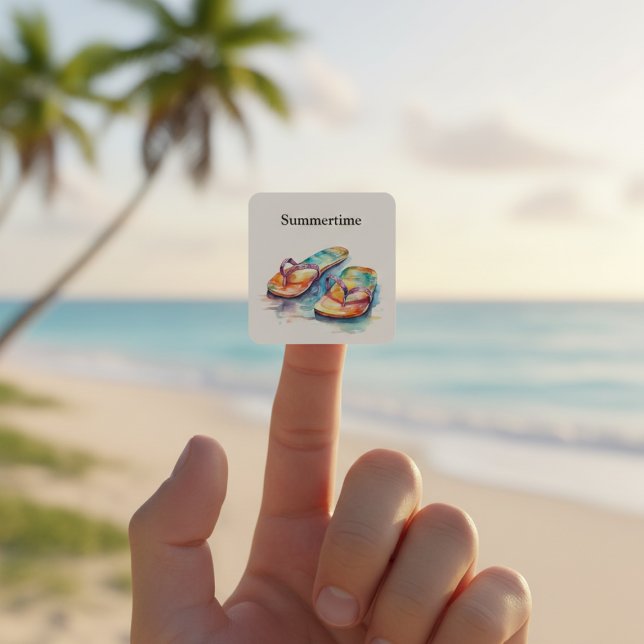 farbige Flip Flops Aquarell anpassbar Quadratischer Aufkleber (Von Creator hochgeladen)