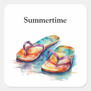 farbige Flip Flops Aquarell anpassbar Quadratischer Aufkleber
