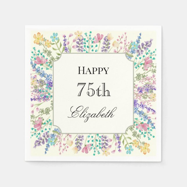 Farbige Florale 75. Geburtstagsserviette Serviette (Vorderseite)