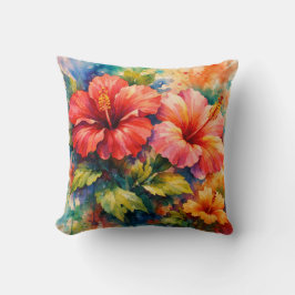 Farbige florale Aquarell-Hibiskus-Kunst Kissen