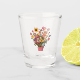 Farbige florale blumige Glas-Geburtstagsbouquet, Schnapsglas