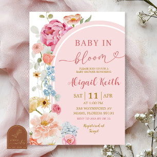 Farbige Florale Frühlings-Baby-in-Blüten-Einladung Einladung