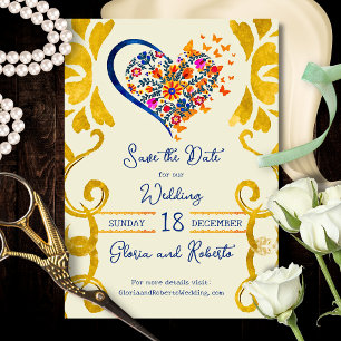 Farbige florale Herz-Barock-Mexikanische Hochzeit Save The Date