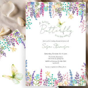 Farbige Florale Kleine Schmetterling Baby Shower  Einladung