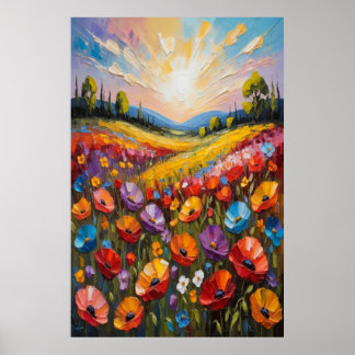 Farbige florale Leinwandkunst, lebendige Blumenmal Poster