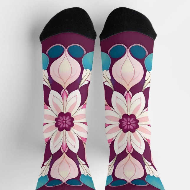 Farbige florale Mandala-Kunst Socken (Oben)