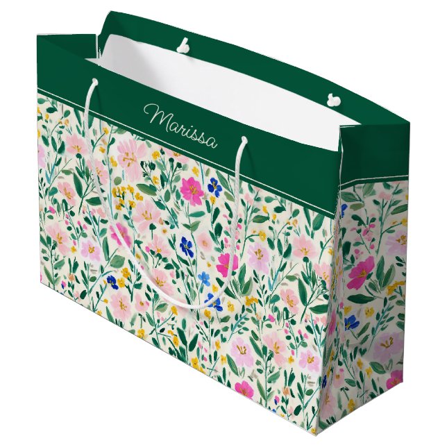 Farbige Florale Personalisierte  Große Geschenktüte (Rückseite Schrägansicht)