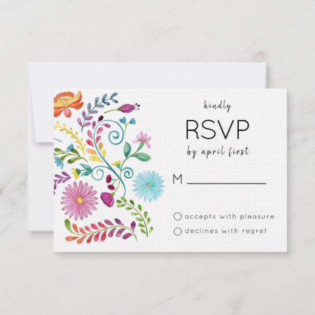 Farbige florale RSVP-Karte RSVP Karte (Vorderseite)