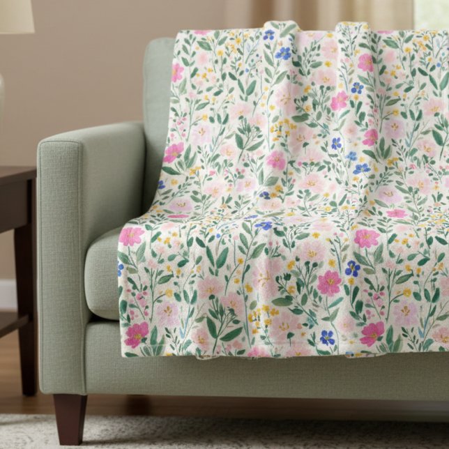 Farbige Florale Wildblume Fleecedecke (preppy colorful floral wildflower garden fleece blanket)