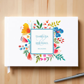 Farbige Florale Wildblumen-Wasserfarben-Hochzeit Gästebuch