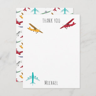 Farbige Flugzeuge Muster Kids Individuelle Name Dankeskarte