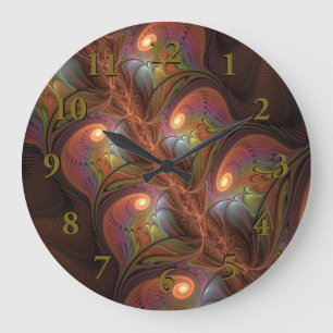Farbige fluoreszierende abstrakte moderne braune F Große Wanduhr