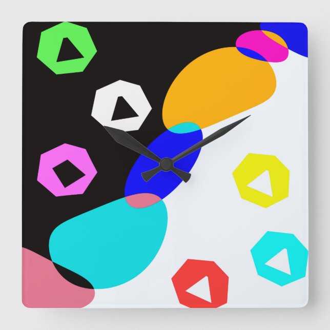 Farbige Formen Quadratische Wanduhr (Vorderseite)