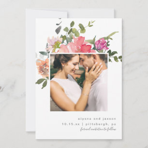 Farbige Foto-Hochzeit mit floralem Motiv Save The Date