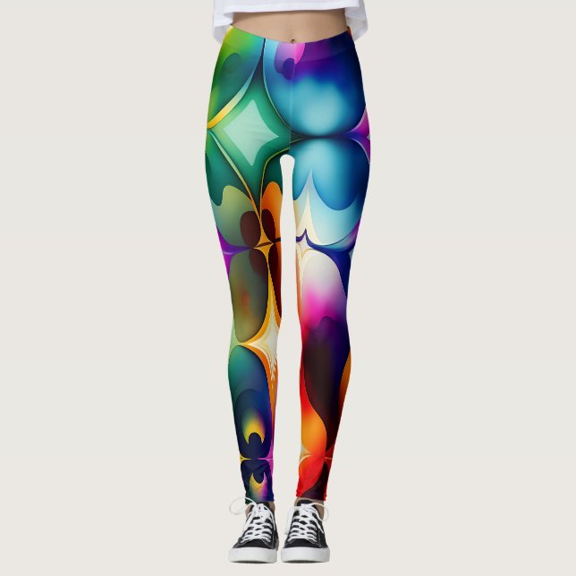 Farbige Fraktal-Blume Regenbogenmuster Leggings (Vorderseite)