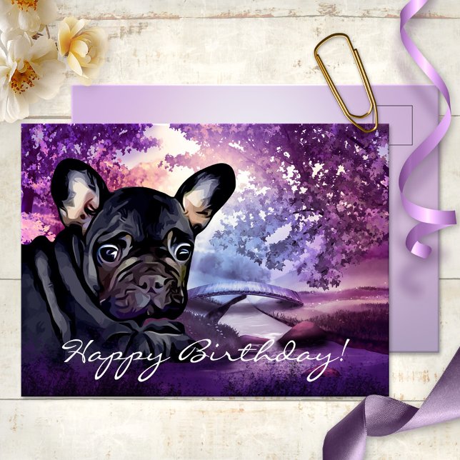 Farbige französische Bulldog-Geburtstagskarte Postkarte (A cute (birthday or other occasion) postcard featuring a colorful painted French Bulldog pug)