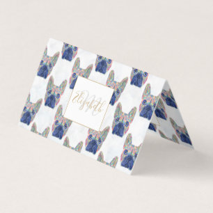 Farbige französische Bulldogge Pinselstriche Hand Visitenkarten